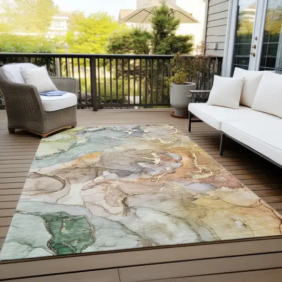 3' X 4' Gray and Gold Abstract Washable Non Skid Indoor Outdoor Area Rug Photo 9