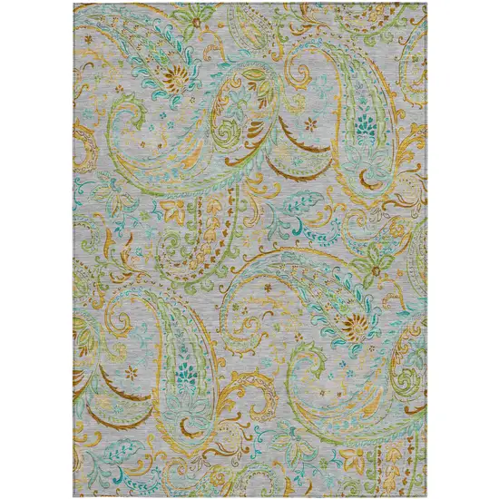 3' X 4' Gray and Gold Paisley Washable Non Skid Indoor Outdoor Area Rug Photo 2