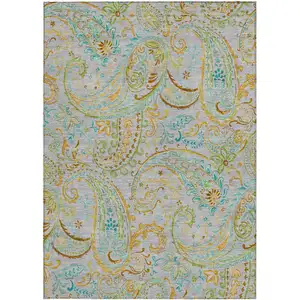 Photo of 3' X 4' Gray and Gold Paisley Washable Non Skid Indoor Outdoor Area Rug