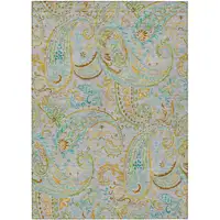 Photo of 3' X 4' Gray and Gold Paisley Washable Non Skid Indoor Outdoor Area Rug