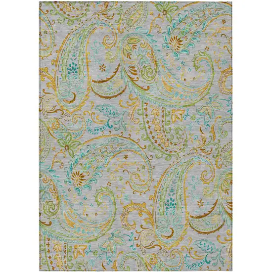 3' X 4' Gray and Gold Paisley Washable Non Skid Indoor Outdoor Area Rug Photo 1