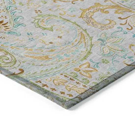 3' X 5' Gray and Gold Paisley Washable Non Skid Indoor Outdoor Area Rug Photo 5