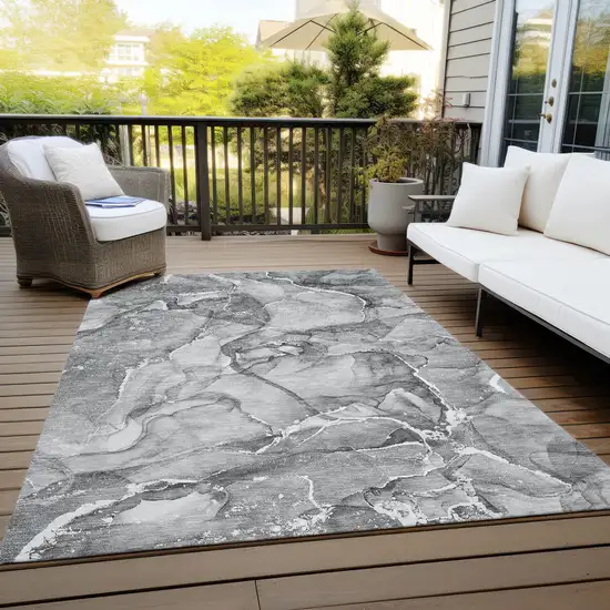 3' X 4' Gray and Ivory Abstract Washable Non Skid Indoor Outdoor Area Rug Photo 8