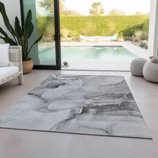 3' X 4' Gray and Ivory Abstract Washable Non Skid Indoor Outdoor Area Rug Photo 8