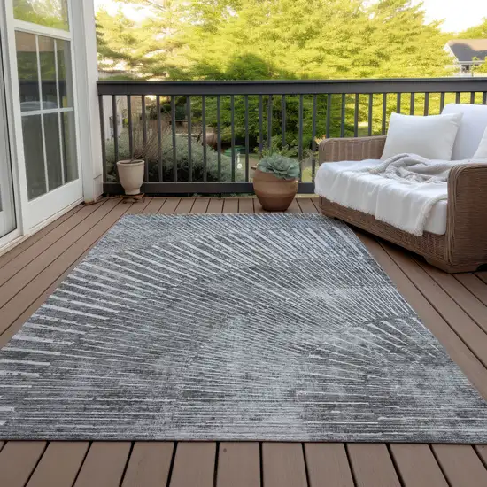 3' X 4' Gray and Ivory Abstract Washable Non Skid Indoor Outdoor Area Rug Photo 9