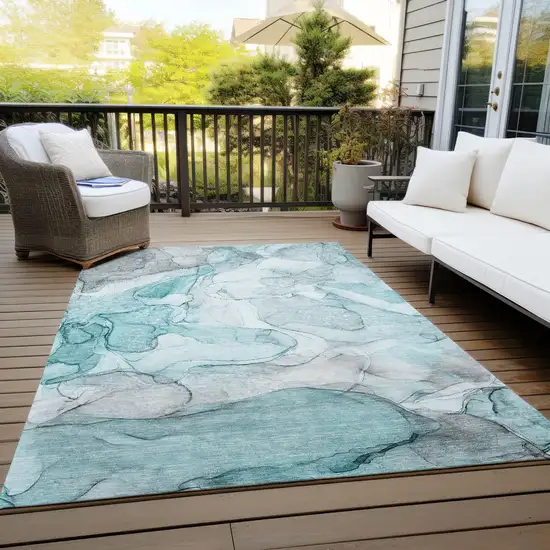 Gray and Ivory Abstract Washable Non Skid Indoor Outdoor Area Rug Photo 8