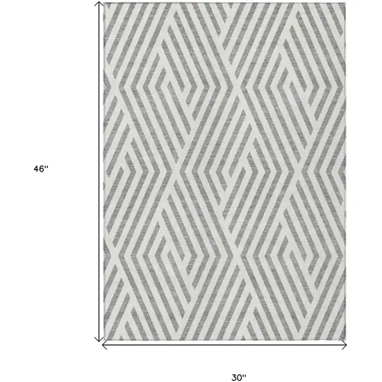 3' X 4' Gray and Ivory Geometric Washable Non Skid Indoor Outdoor Area Rug Photo 3