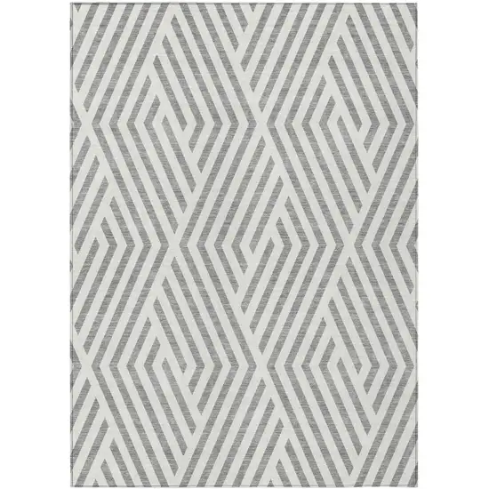 3' X 4' Gray and Ivory Geometric Washable Non Skid Indoor Outdoor Area Rug Photo 2