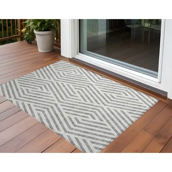 Gray and Ivory Geometric Washable Non Skid Indoor Outdoor Area Rug Photo 1