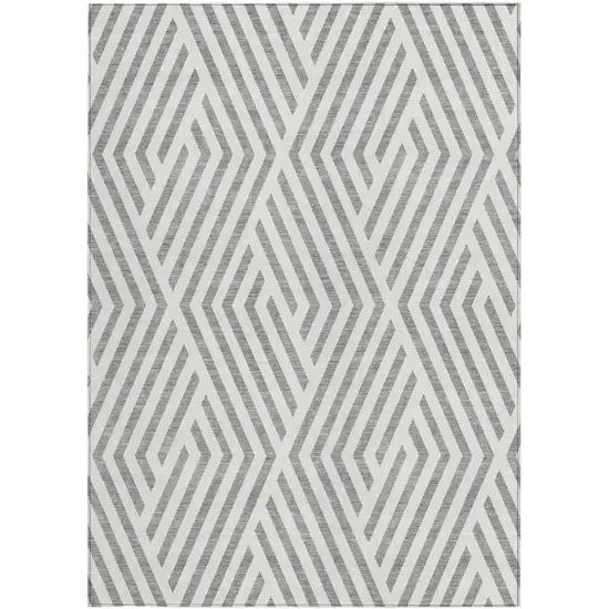 3' X 5' Gray and Ivory Geometric Washable Non Skid Indoor Outdoor Area Rug Photo 5