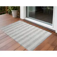 Photo of 3' X 4' Gray and Ivory Striped Washable Non Skid Indoor Outdoor Area Rug