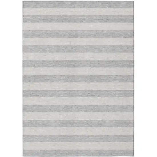 3' X 4' Gray and Ivory Striped Washable Non Skid Indoor Outdoor Area Rug Photo 2