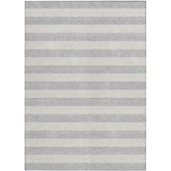 3' X 4' Gray and Ivory Striped Washable Non Skid Indoor Outdoor Area Rug Photo 4