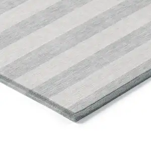 Photo of 3' X 4' Gray and Ivory Striped Washable Non Skid Indoor Outdoor Area Rug