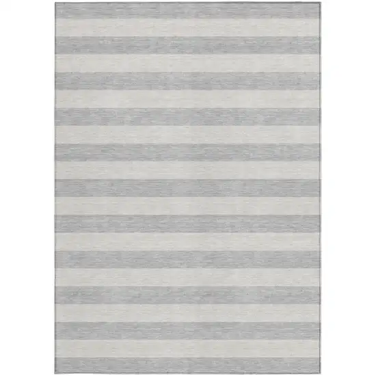 Gray and Ivory Striped Washable Non Skid Indoor Outdoor Area Rug Photo 5