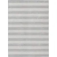 Photo of 3' X 5' Gray and Ivory Striped Washable Non Skid Indoor Outdoor Area Rug