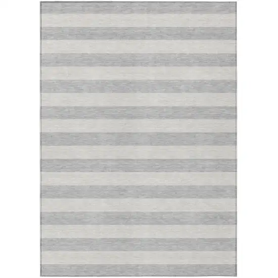 Gray and Ivory Striped Washable Non Skid Indoor Outdoor Area Rug Photo 2