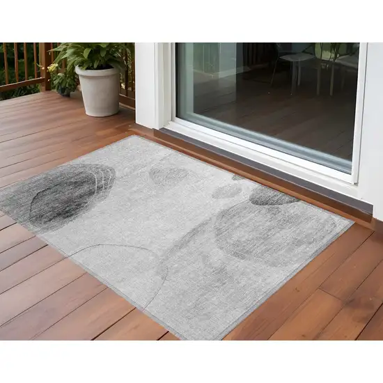 Gray and Light Gray Abstract Washable Non Skid Indoor Outdoor Area Rug Photo 1