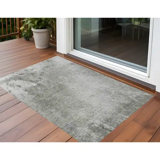 3' X 4' Gray and Off White Abstract Washable Non Skid Indoor Outdoor Area Rug Photo 1