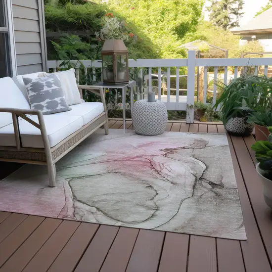 3' X 4' Gray and Pink Abstract Washable Non Skid Indoor Outdoor Area Rug Photo 8