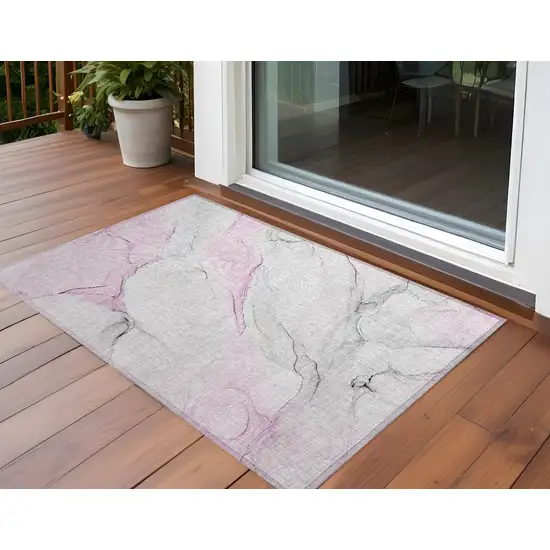 Gray and Pink Abstract Washable Non Skid Indoor Outdoor Area Rug Photo 1