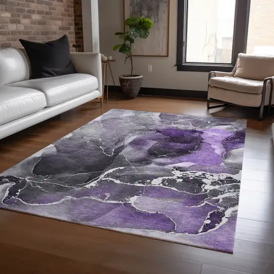 3' X 4' Gray and Purple Abstract Washable Non Skid Indoor Outdoor Area Rug Photo 9