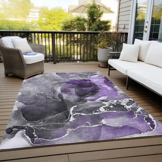 3' X 4' Gray and Purple Abstract Washable Non Skid Indoor Outdoor Area Rug Photo 8