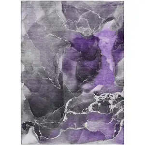 Photo of 3' X 4' Gray and Purple Abstract Washable Non Skid Indoor Outdoor Area Rug