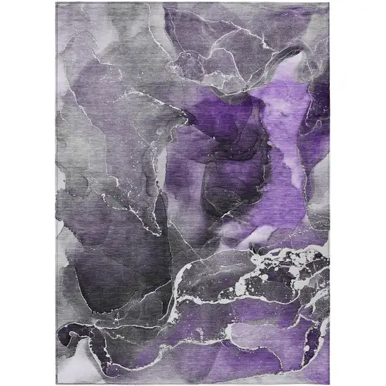 3' X 4' Gray and Purple Abstract Washable Non Skid Indoor Outdoor Area Rug Photo 2