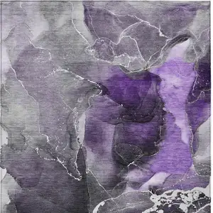 Photo of 3' X 5' Gray and Purple Abstract Washable Non Skid Indoor Outdoor Area Rug