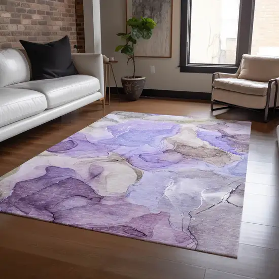 Gray and Purple Abstract Washable Non Skid Indoor Outdoor Area Rug Photo 7