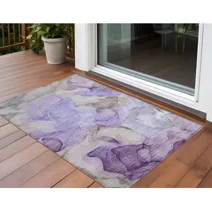 Photo of 3' X 4' Gray and Purple Abstract Washable Non Skid Indoor Outdoor Area Rug