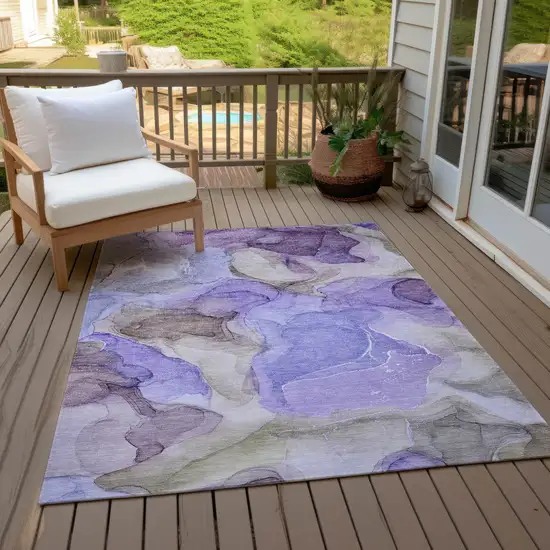 Gray and Purple Abstract Washable Non Skid Indoor Outdoor Area Rug Photo 9