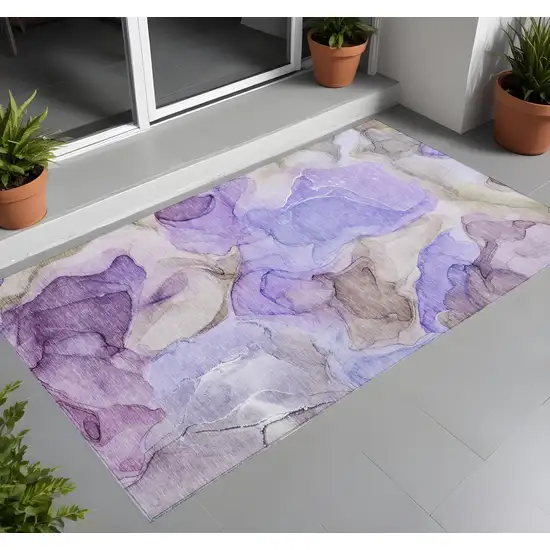 3' X 5' Gray and Purple Abstract Washable Non Skid Indoor Outdoor Area Rug Photo 1