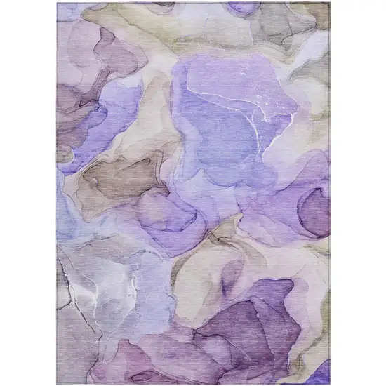 3' X 5' Gray and Purple Abstract Washable Non Skid Indoor Outdoor Area Rug Photo 6