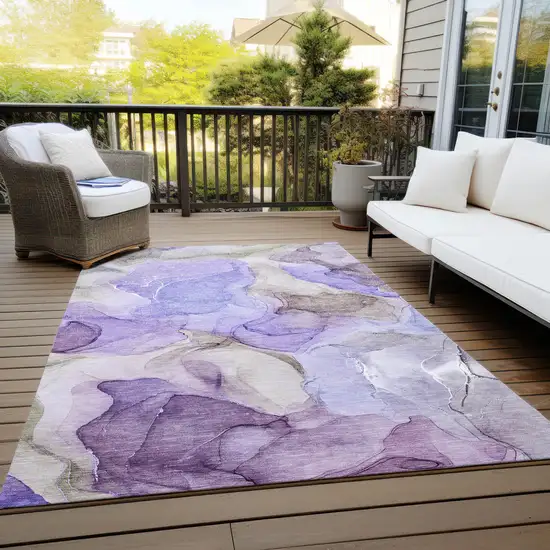 3' X 5' Gray and Purple Abstract Washable Non Skid Indoor Outdoor Area Rug Photo 7