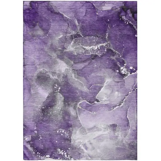 Gray and Purple Abstract Washable Non Skid Indoor Outdoor Area Rug Photo 2