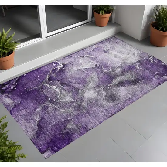 3' X 5' Gray and Purple Abstract Washable Non Skid Indoor Outdoor Area Rug Photo 1