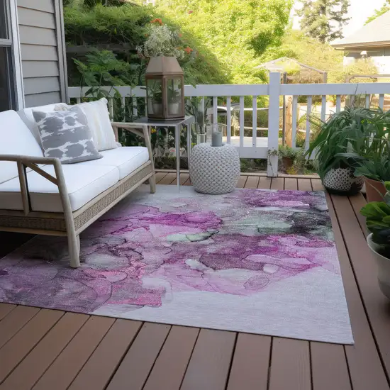 3' X 4' Gray and Purple Abstract Washable Non Skid Indoor Outdoor Area Rug Photo 8