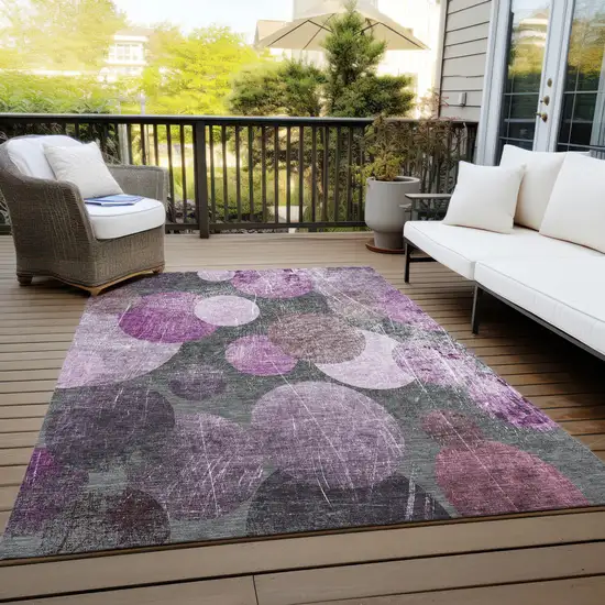 Gray and Purple Abstract Washable Non Skid Indoor Outdoor Area Rug Photo 8