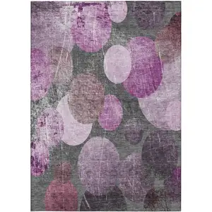 Photo of 3' X 4' Gray and Purple Abstract Washable Non Skid Indoor Outdoor Area Rug