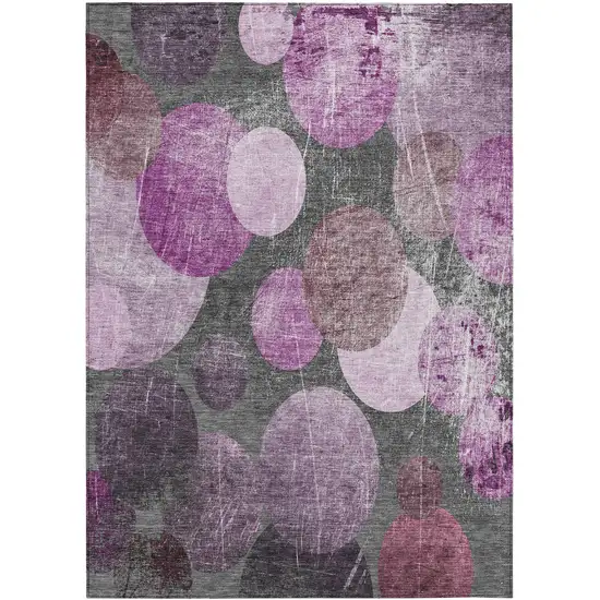 3' X 5' Gray and Purple Abstract Washable Non Skid Indoor Outdoor Area Rug Photo 2