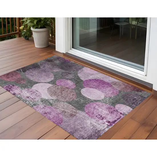 3' X 5' Gray and Purple Abstract Washable Non Skid Indoor Outdoor Area Rug Photo 1