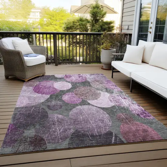 3' X 5' Gray and Purple Abstract Washable Non Skid Indoor Outdoor Area Rug Photo 6