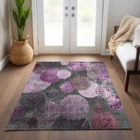 3' X 5' Gray and Purple Abstract Washable Non Skid Indoor Outdoor Area Rug Photo 8