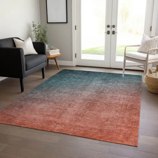 3' X 4' Gray and Red Orange Ombre Washable Non Skid Indoor Outdoor Area Rug Photo 9