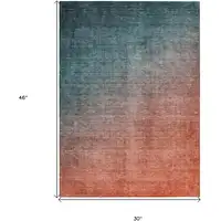 Photo of 3' X 4' Gray and Red Orange Ombre Washable Non Skid Indoor Outdoor Area Rug