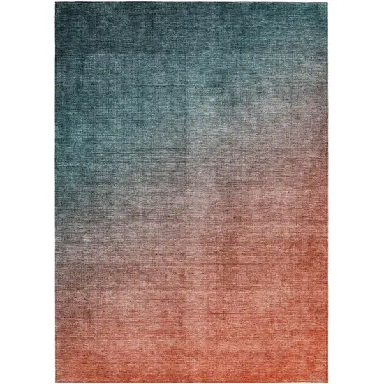 3' X 5' Gray and Red Orange Ombre Washable Non Skid Indoor Outdoor Area Rug Photo 2