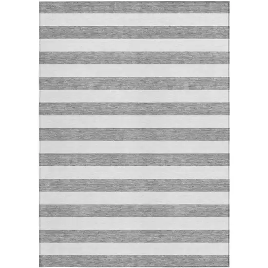 3' X 4' Gray and White Striped Washable Non Skid Indoor Outdoor Area Rug Photo 4