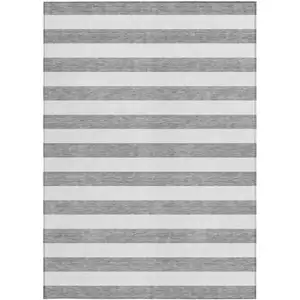 Photo of 3' X 4' Gray and White Striped Washable Non Skid Indoor Outdoor Area Rug